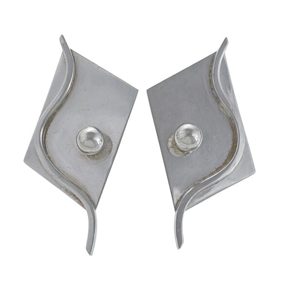 Midcentury Beshara Youkakim Karmy Sterling Silver 925 Abstract Clip On Earrings - Picture 1 of 6